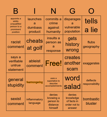 🇺🇸That guy in the White House🏚️ Bingo Card