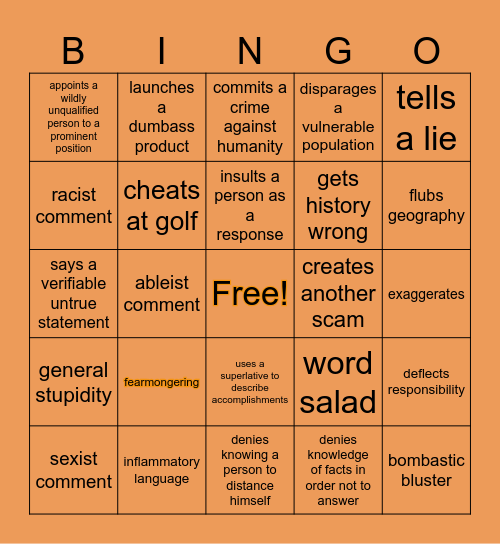 🇺🇸That guy in the White House🏚️ Bingo Card