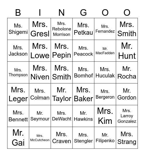 West Coulee Station Staff Bingo Card