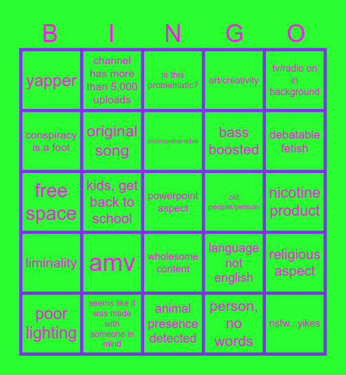 youtube rabbit hole bingo Card