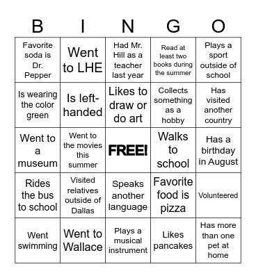 Back to School Human BINGO! Bingo Card