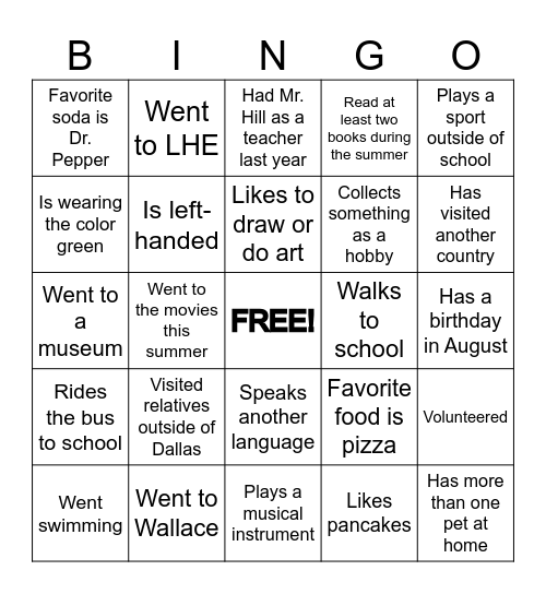 Back to School Human BINGO! Bingo Card