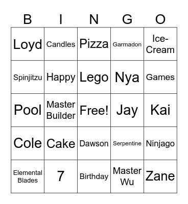 Dawson's Ninjago Birthday Party! Bingo Card