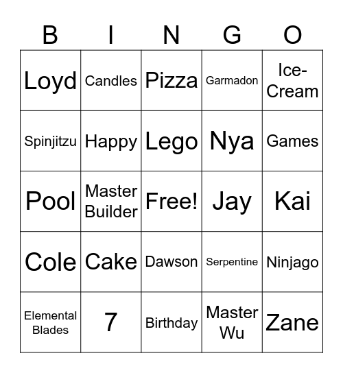 Dawson's Ninjago Birthday Party! Bingo Card