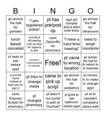 patient bingo Card