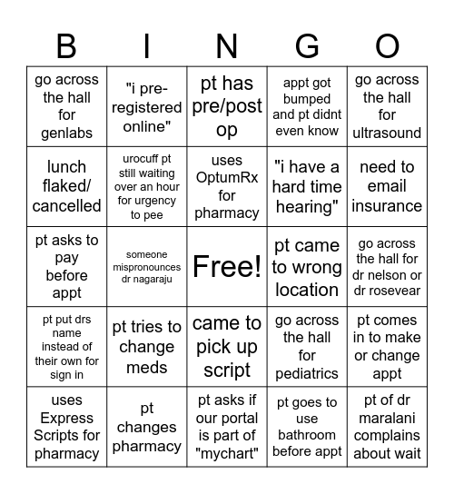 patient bingo Card