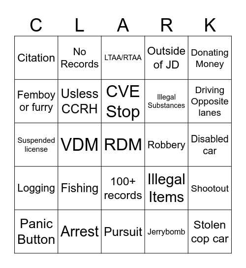 Clark Bingo Card