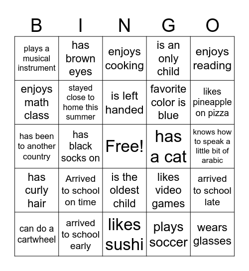 Mrs. Rania's Bingo! Bingo Card