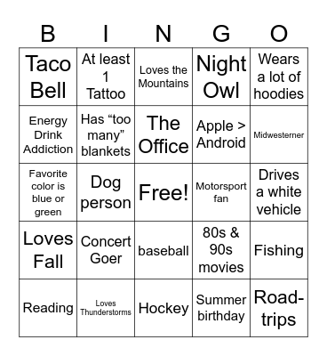 Miranda BINGO Card