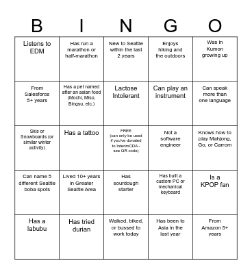 Asian Meetup Bingo Card