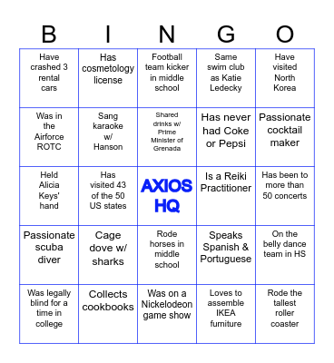 Axios HQ "Fun Facts" Bingo Card