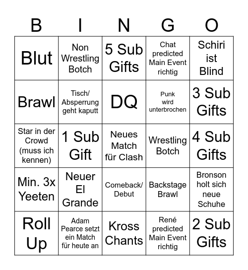 RAW Watchparty Bingo Card