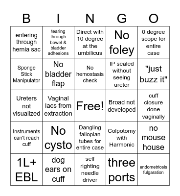 Walmart Hysterectomy Bingo Card