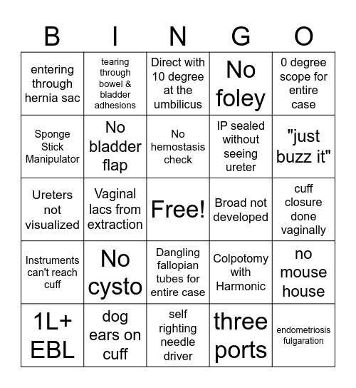 Walmart Hysterectomy Bingo Card