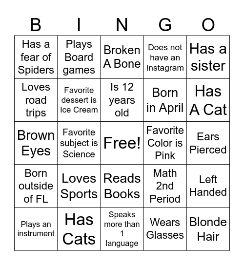 Mrs. Holt's Bingo! Bingo Card