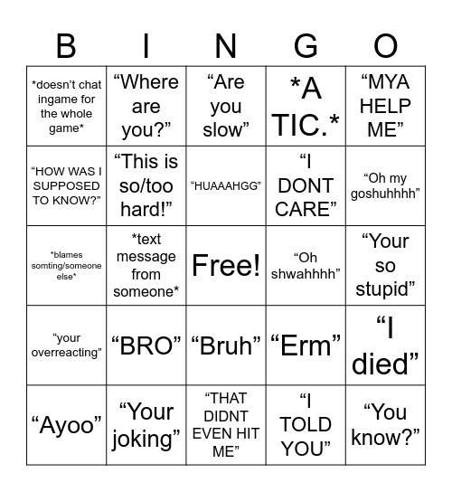 Misha bingo Card
