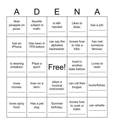 Back2Skool Bingo Card