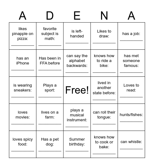 Back2Skool Bingo Card