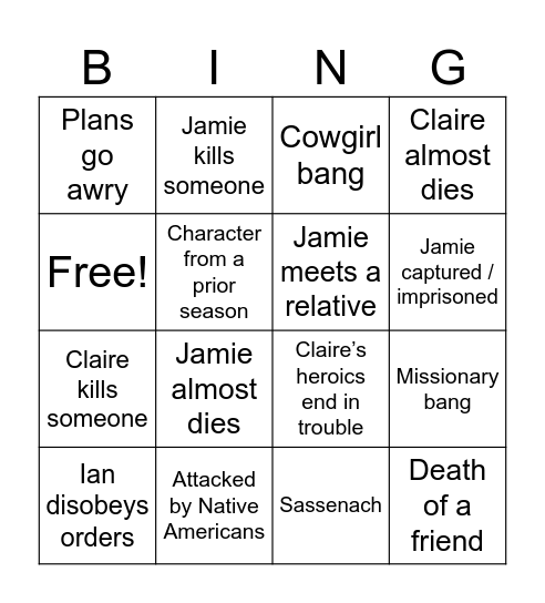 Outlander Season 4 Bingo Card