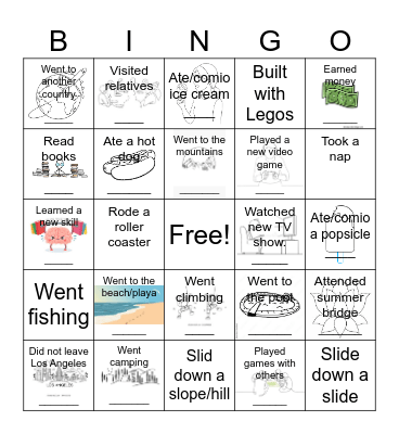 Summer Break Bingo Card