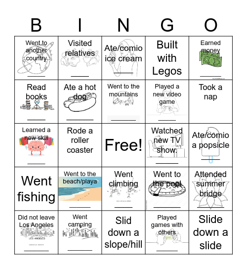 Summer Break Bingo Card