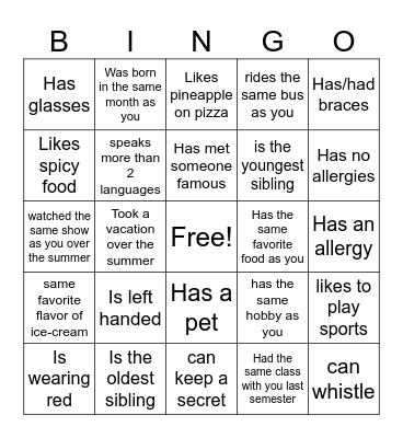 Find Someone who.... Bingo Card