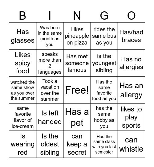 Find Someone who.... Bingo Card