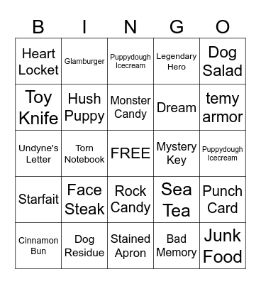 Undertale Item Bingo Card