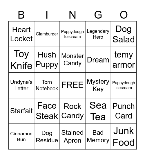 Undertale Item Bingo Card