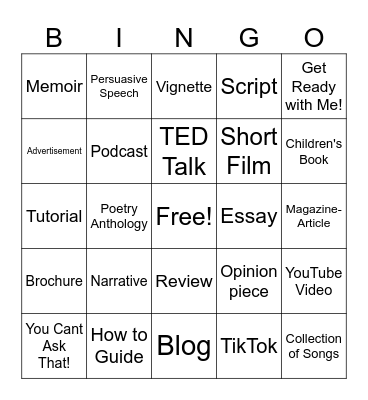 Creating Text Bingo! Bingo Card