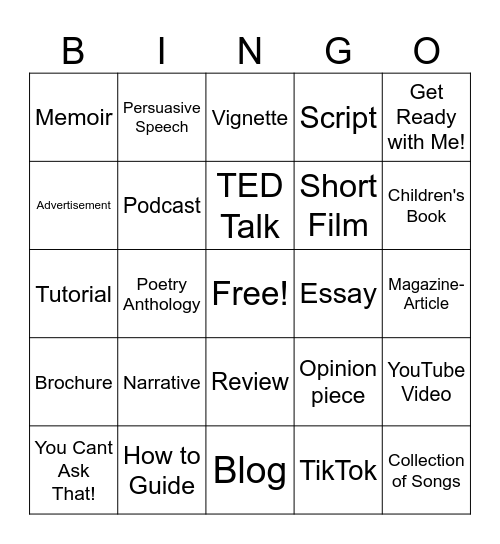 Creating Text Bingo! Bingo Card