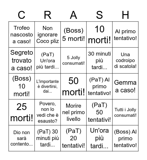 Novizio su Crash Bingo Card Bingo Card