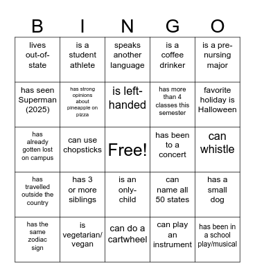 I'm looking for someone who... Bingo Card