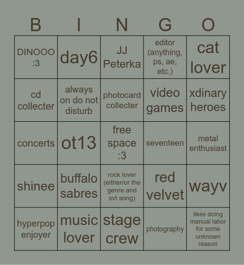 care bingo Card