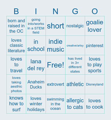 Ahni Bingo Card