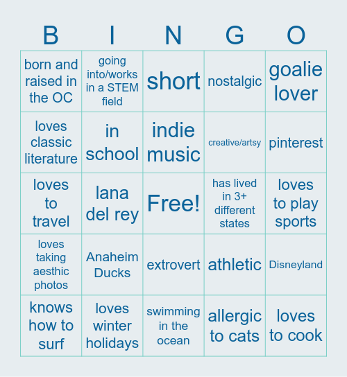 Ahni Bingo Card