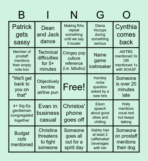 RAT 2025 Bingo Card
