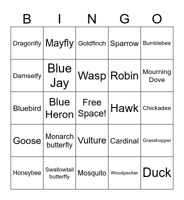 Winged Things Bingo Card