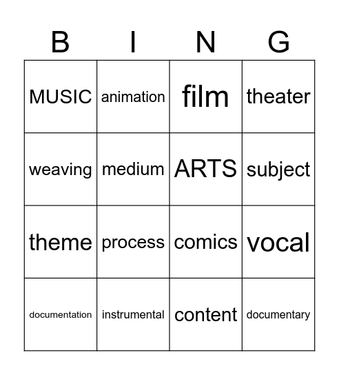 MUSIC & ART Bingo Card