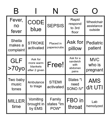 ER Bingo Card