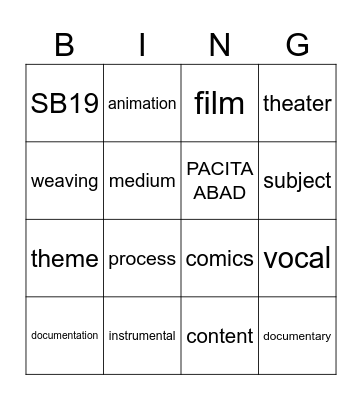 MUSIC & ART Bingo Card