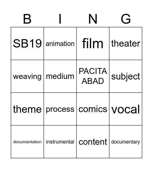MUSIC & ART Bingo Card