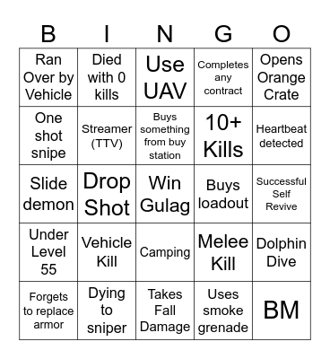 Warzone Bingo Card