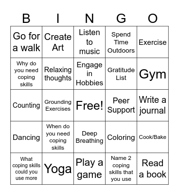 Coping Skills Bingo Card