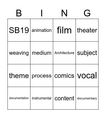MUSIC & ART Bingo Card