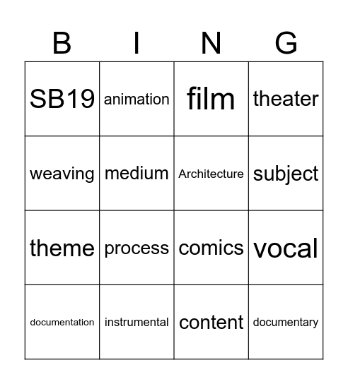 MUSIC & ART Bingo Card