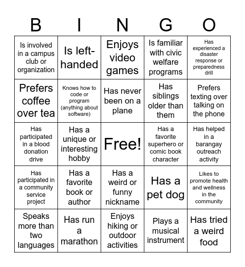 Untitled Bingo Card