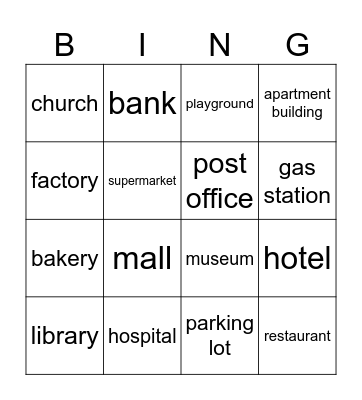 Places Bingo Card