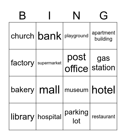 Places Bingo Card