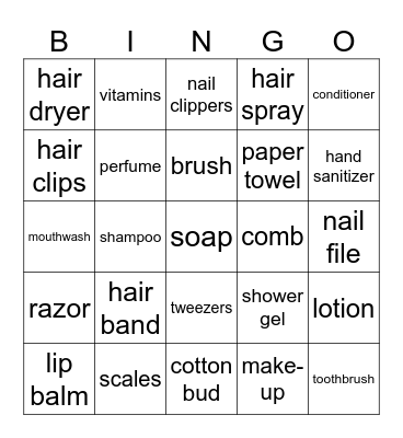 Personal Items Bingo Card
